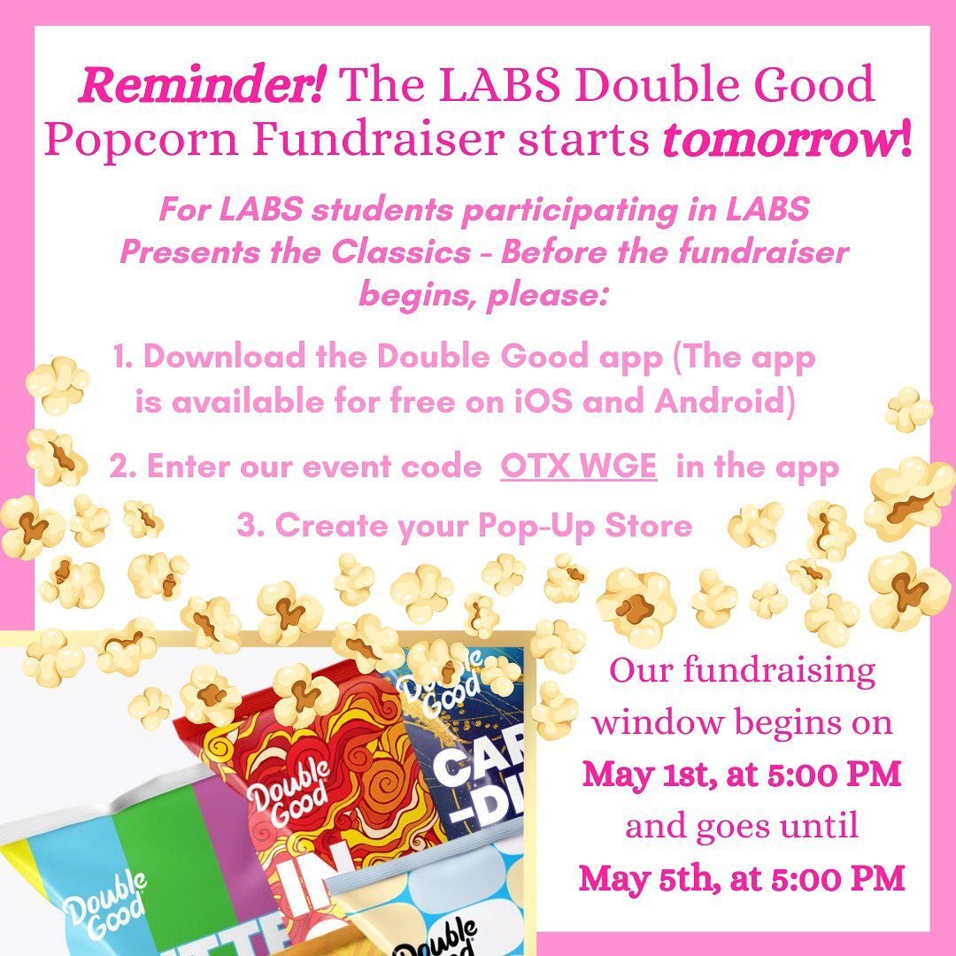 ||✨Double Good Fundraiser!✨||

We are so excited to bring back our most delicious fundraising opportunity: the Double Good Popcorn Fundraiser! The window for purchasing Double Good popcorn starts tomorrow at 5:00pm and goes until Sunday at 5:00pm. Th