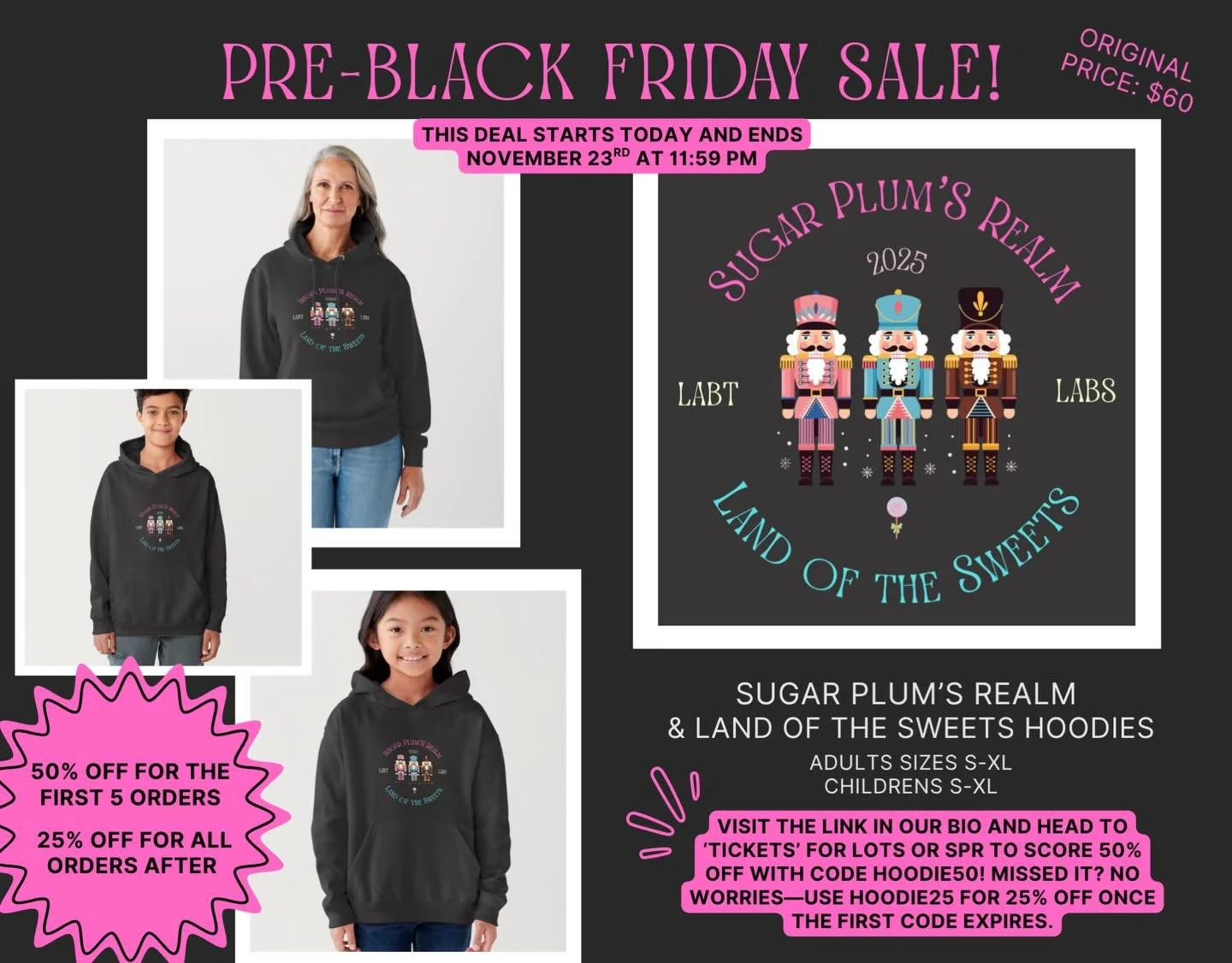 ✨ PRE-BLACK FRIDAY HOODIE SALE✨
Snag our Land of the Sweets + Sugar Plum&rsquo;s Realm hoodies for a steal!
🎁 First 5 Buyers: 50% off with code HOODIE50 (1 hoodie per purchase)
🎁 Everyone after: 25% off with code HOODIE25 (unlimited hoodies per pur