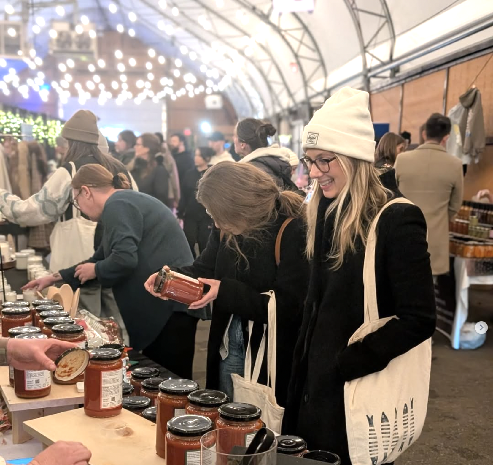 shopping local at a holiday night market