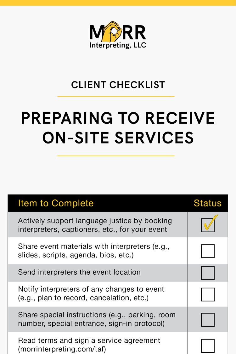 Checklist for receiving on-site services
