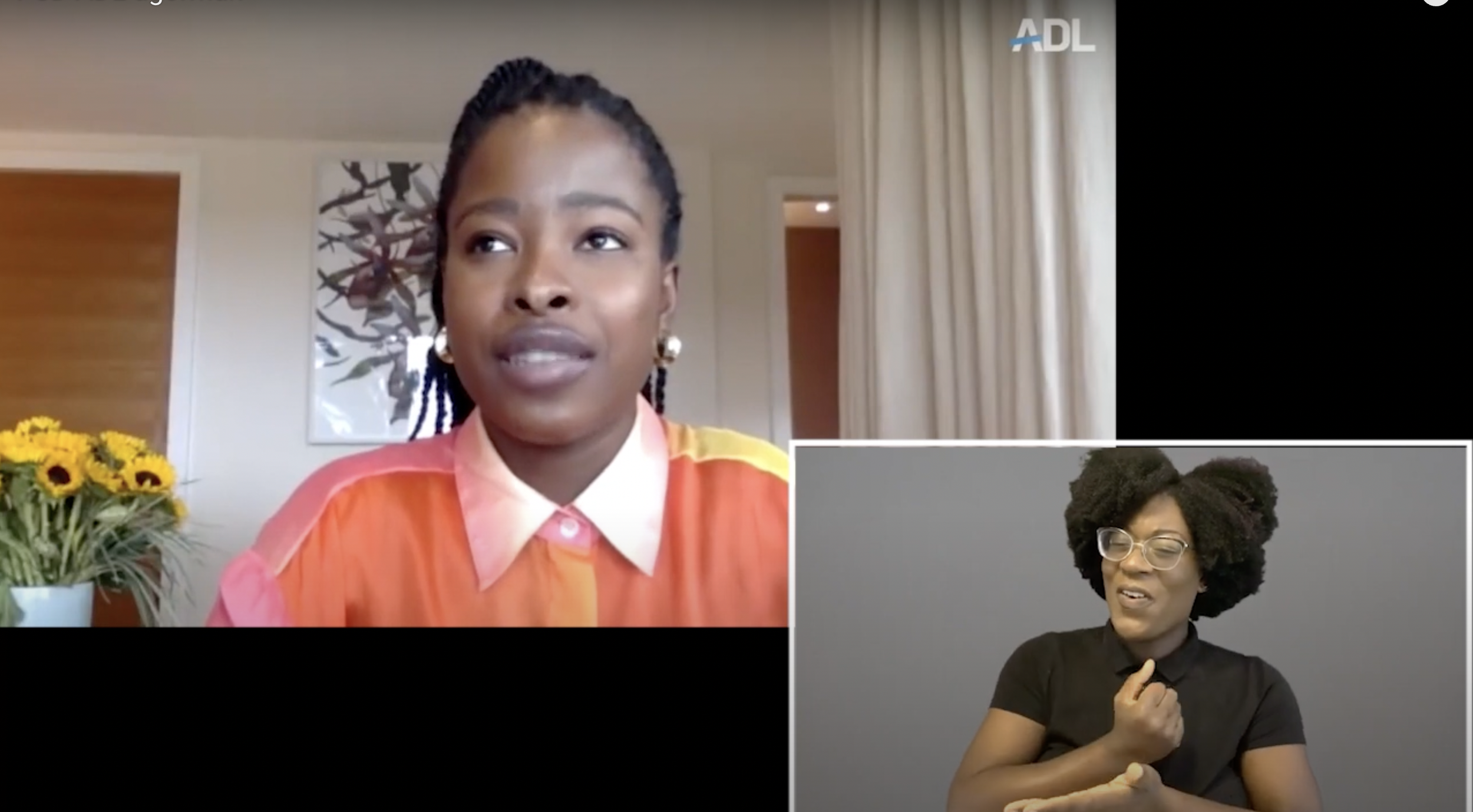 A picture-in-picture screen grab of Shannon translating an Amanda Gorman clip