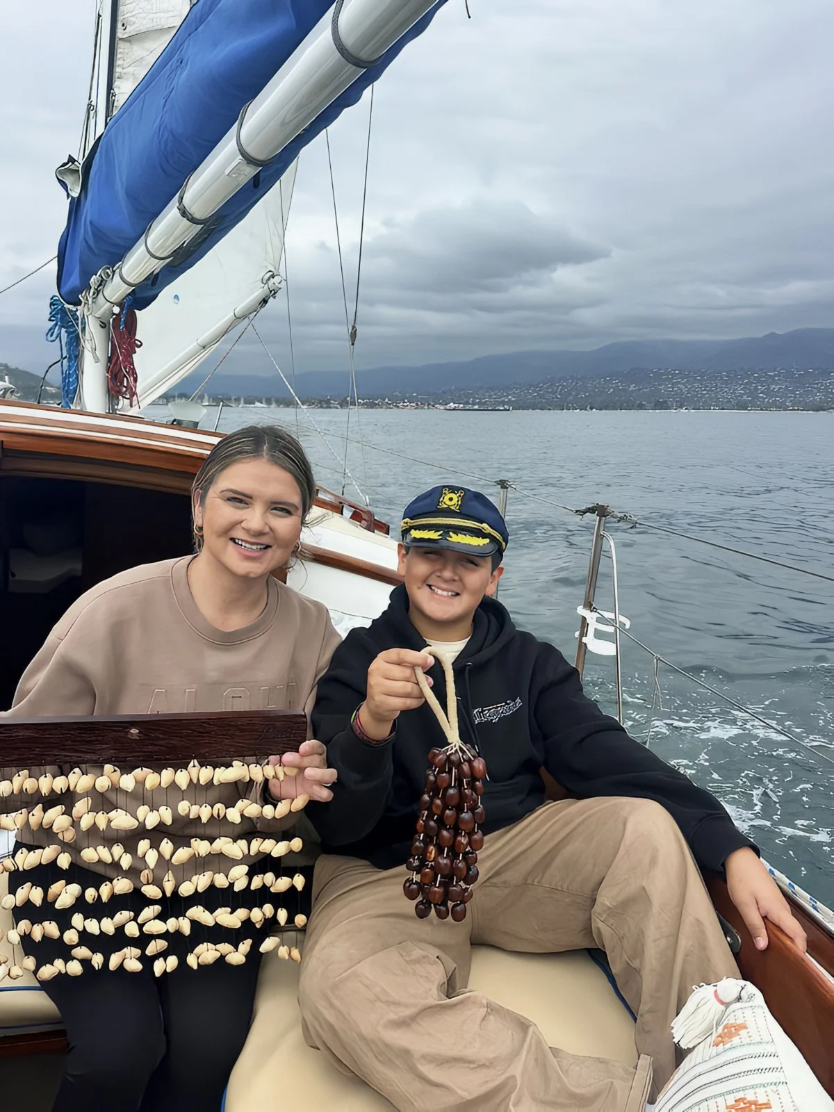 Amanda and her son Eli enjoy a Teddy Bear Cancer Foundation Healing Sound Bath Sail aboard yacht Kelpie in Santa Barbara.