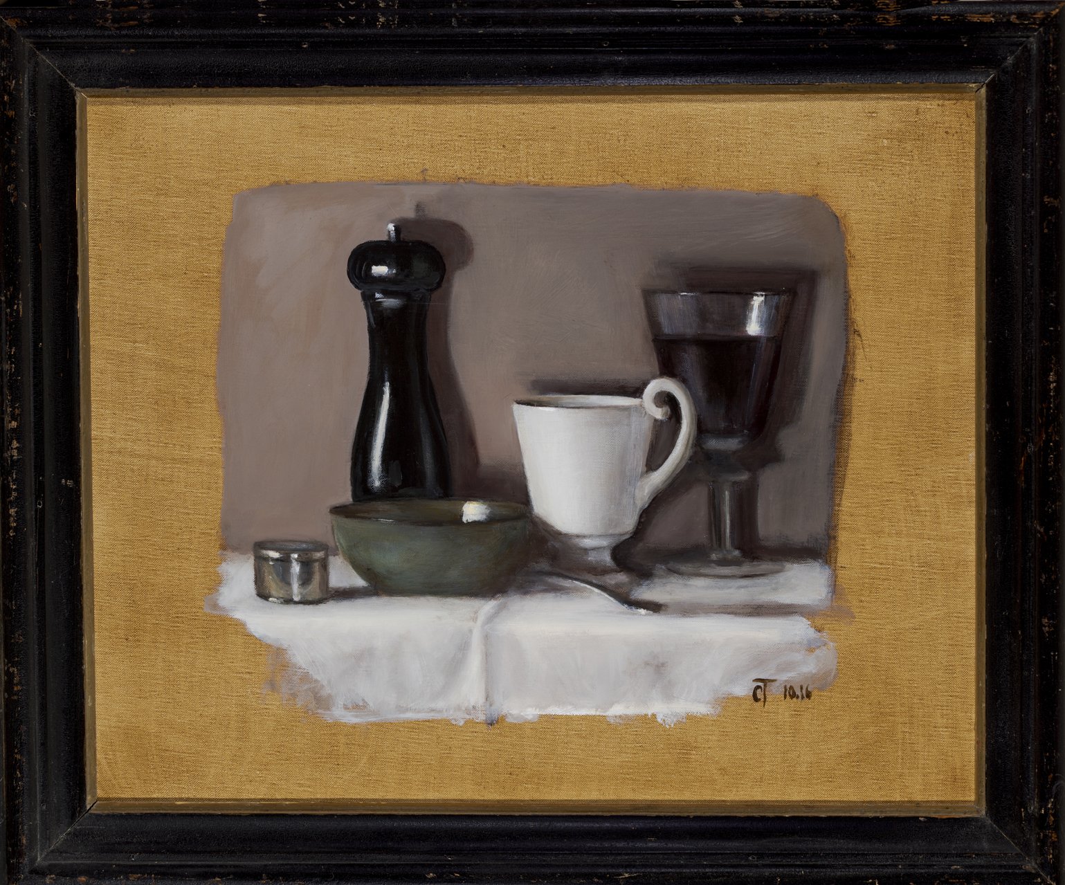 Still life with pepper mill and white cup, 