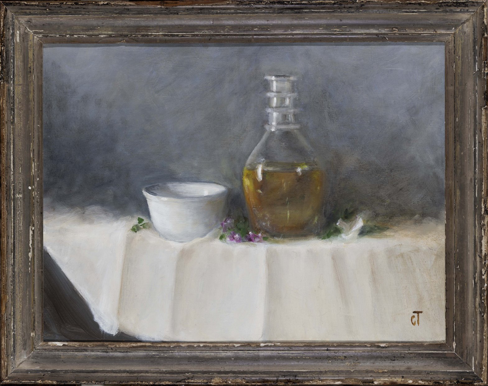 Still life, misty grey, with decanter