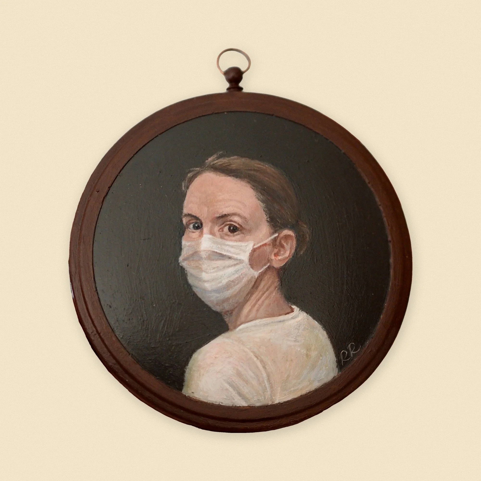Self Portrait with mask 
oil on cast resin