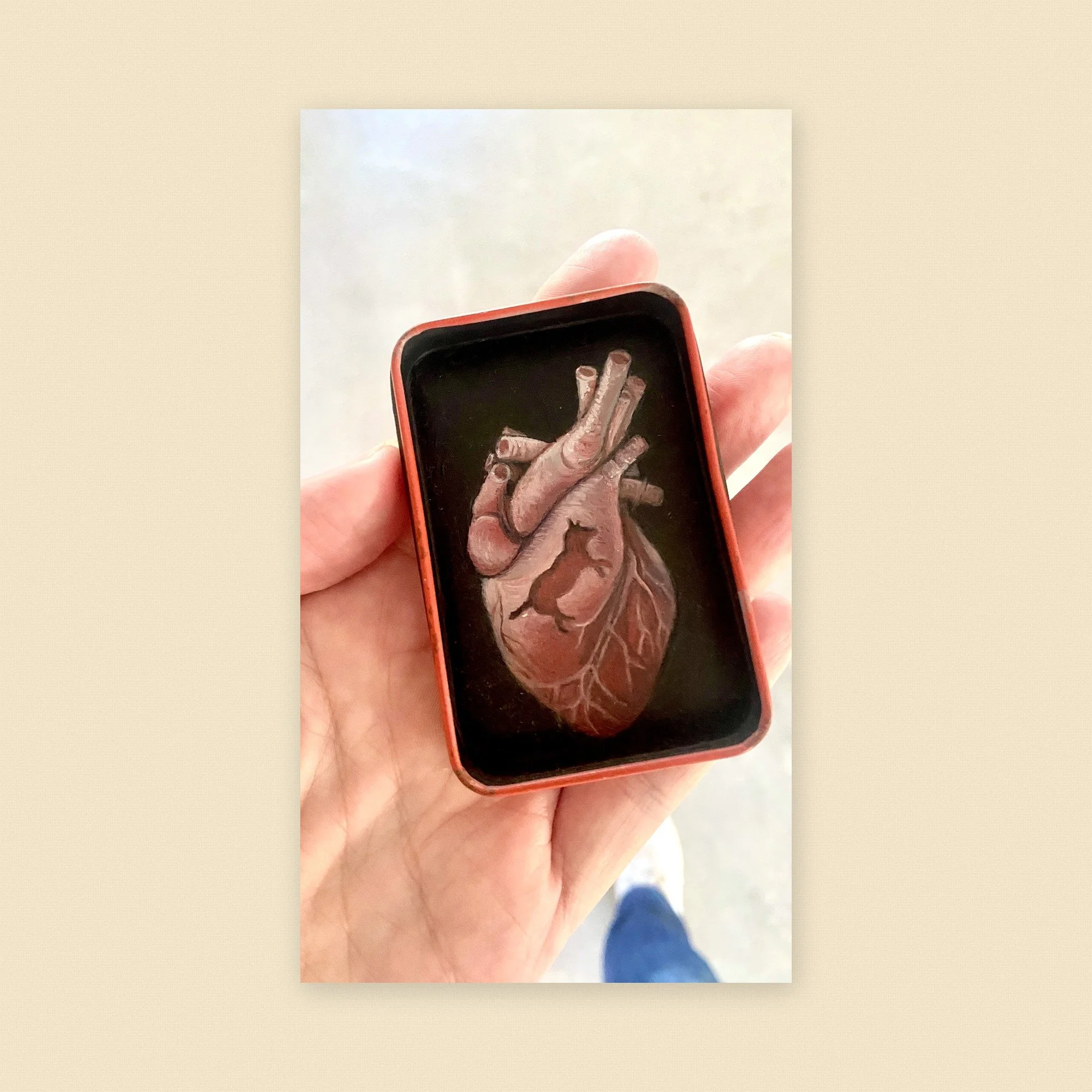 Imprint . The imprint of sweet Billie Bear on my heart . Oil in vintage first aid tin