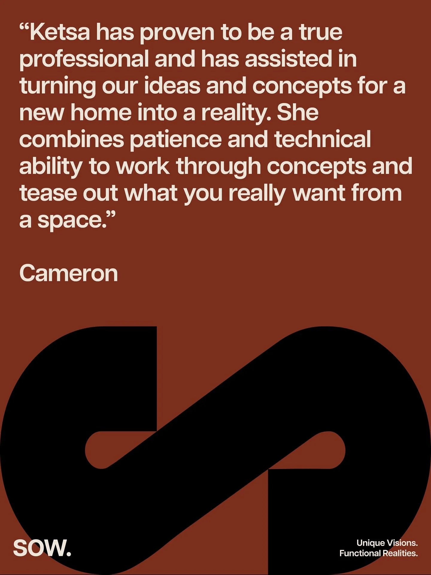 SOW - Client Love

Client words that hit us right in the feels!

Turning your vision into a functional reality is what we do and we are so grateful to be part of that journey! 

Thinking about renovating or building? Let&rsquo;s turn your unique visi