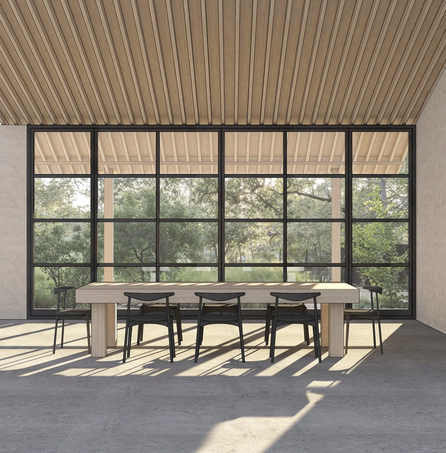 Dining Room Concept, a space that feels like part of the landscape. 

This concept explores how to blur the lines between indoors and out, using site-responsive textures, warm timber tones, and light that moves through the space like a guest at the t