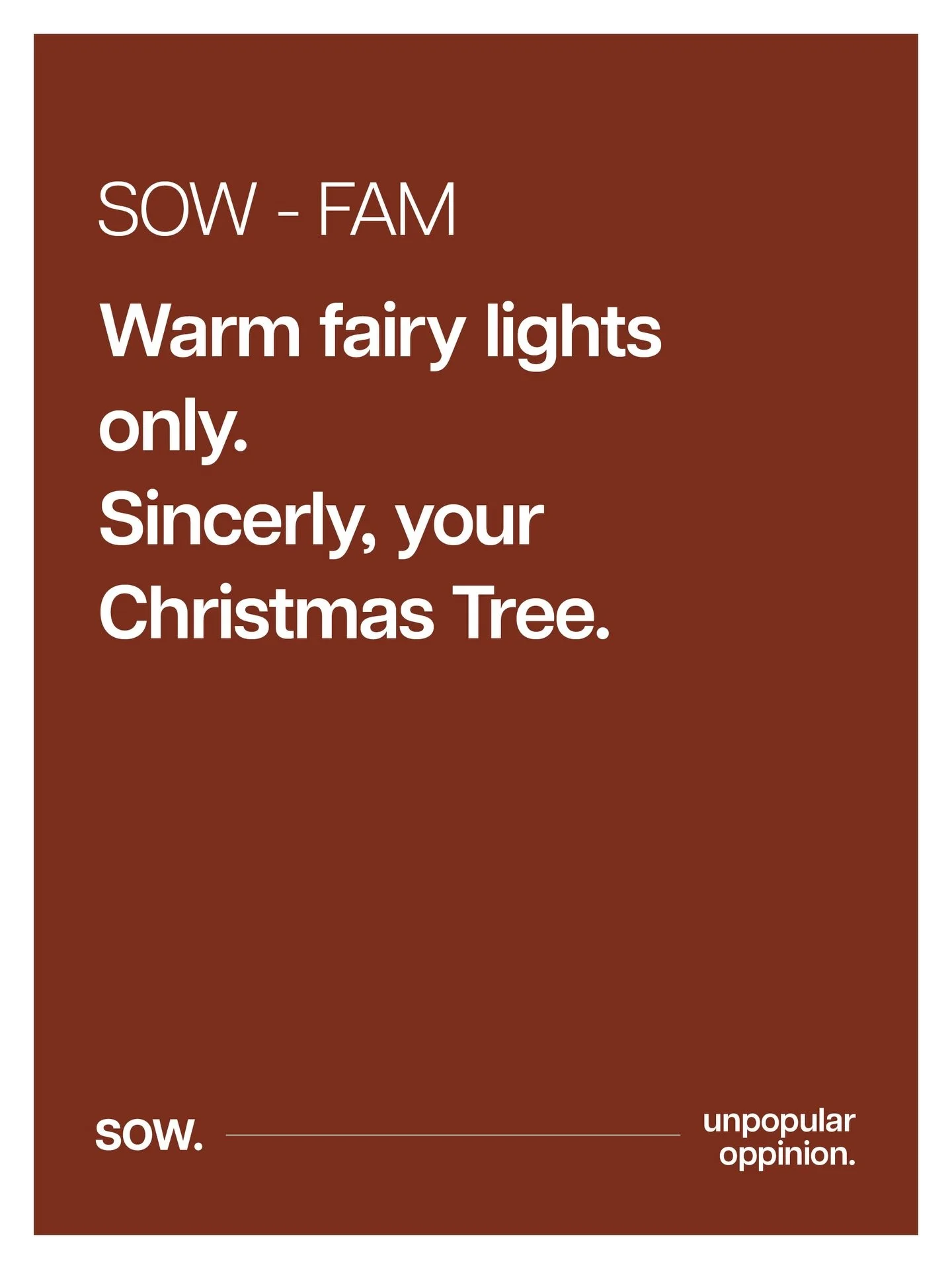 Unpopular Opinion: Warm fairy lights are the only way to go ⚠️

I know, I know this one might ruffle a few tinsel feathers,
But warm lights give festive, cosy, and warm.
Cool white? It&rsquo;s giving dentist&rsquo;s office, not Christmas vibes.

Your