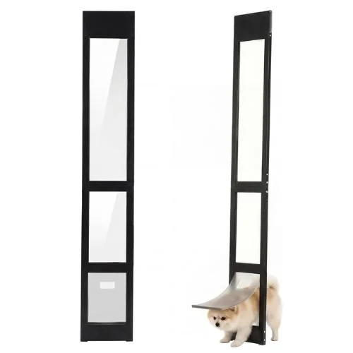 Black aluminium sliding door dog door insert