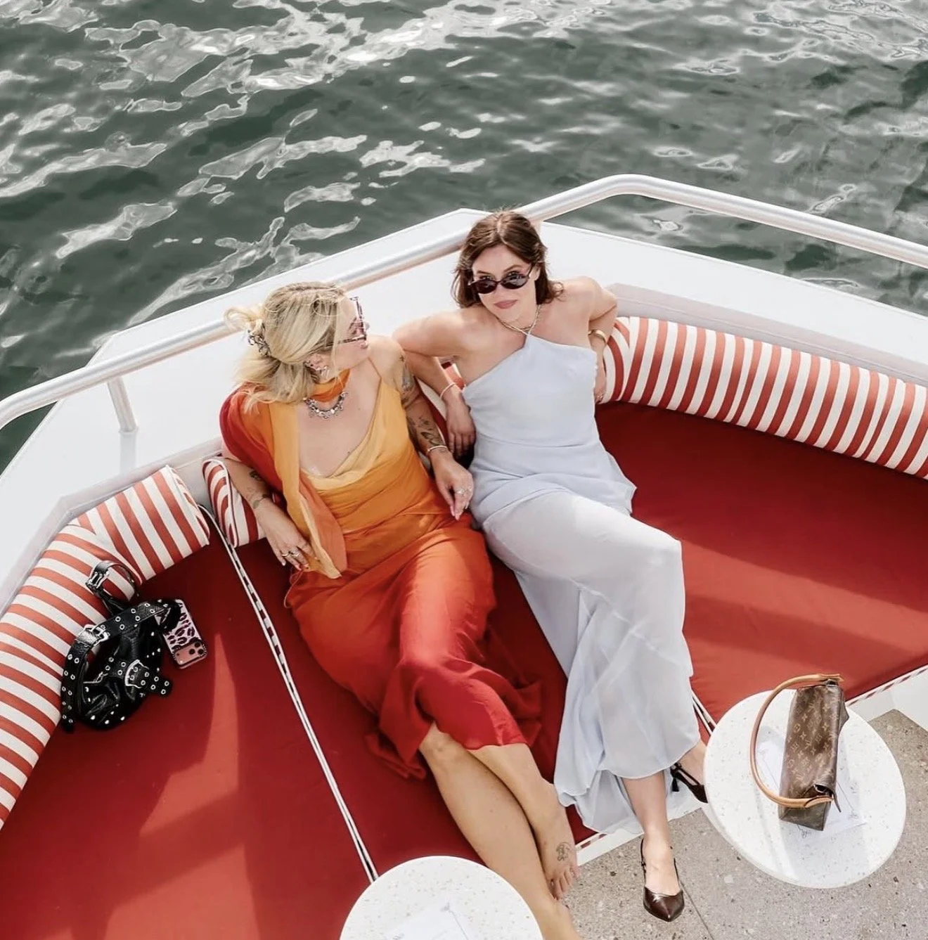 Lounging on the front of the boat