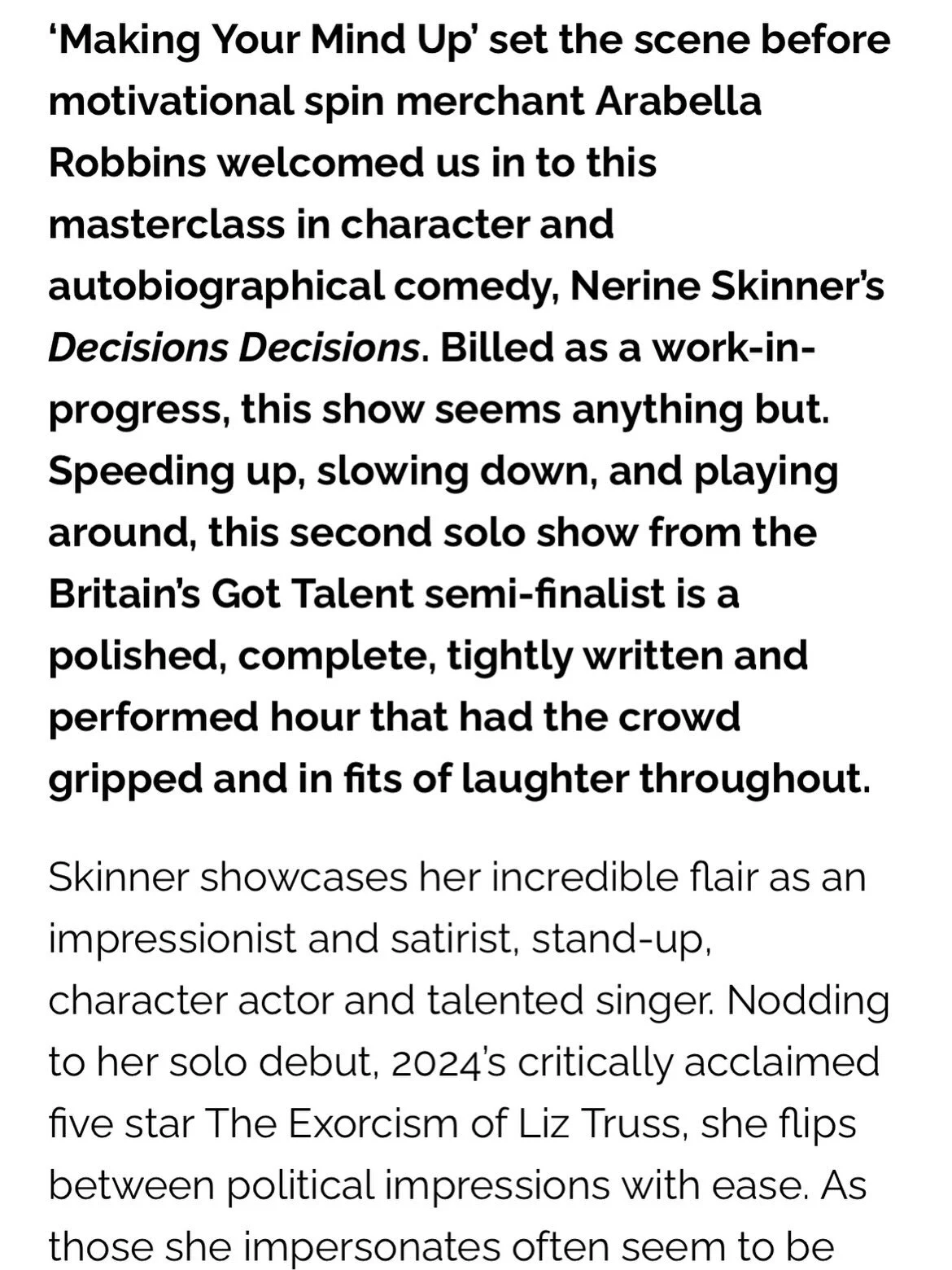 Thank you so much @funny_women @sljhart for this lovely review from @jttedinburgh @edfringe This is so beautifully written and means such a lot. I&rsquo;ve been trying to crack into this industry and I&rsquo;m not going to lie, I find it hard to bala