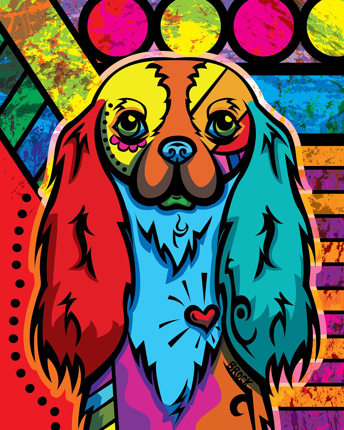 Cavalier King Charles Spaniel | Boldly Colored Modern Pop Art | Custom Dog Portrait Illustration by Chris Brock