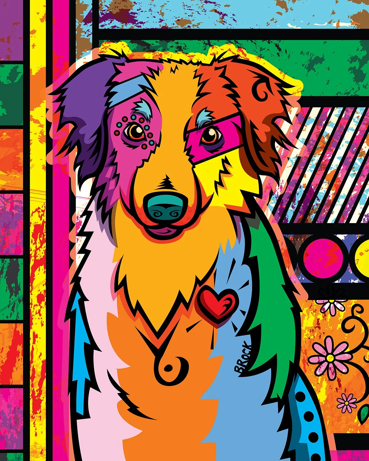 Australian Shepherd (Aussie) | Boldly Colored Modern Pop Art | Custom Dog Portrait Illustration by Chris Brock