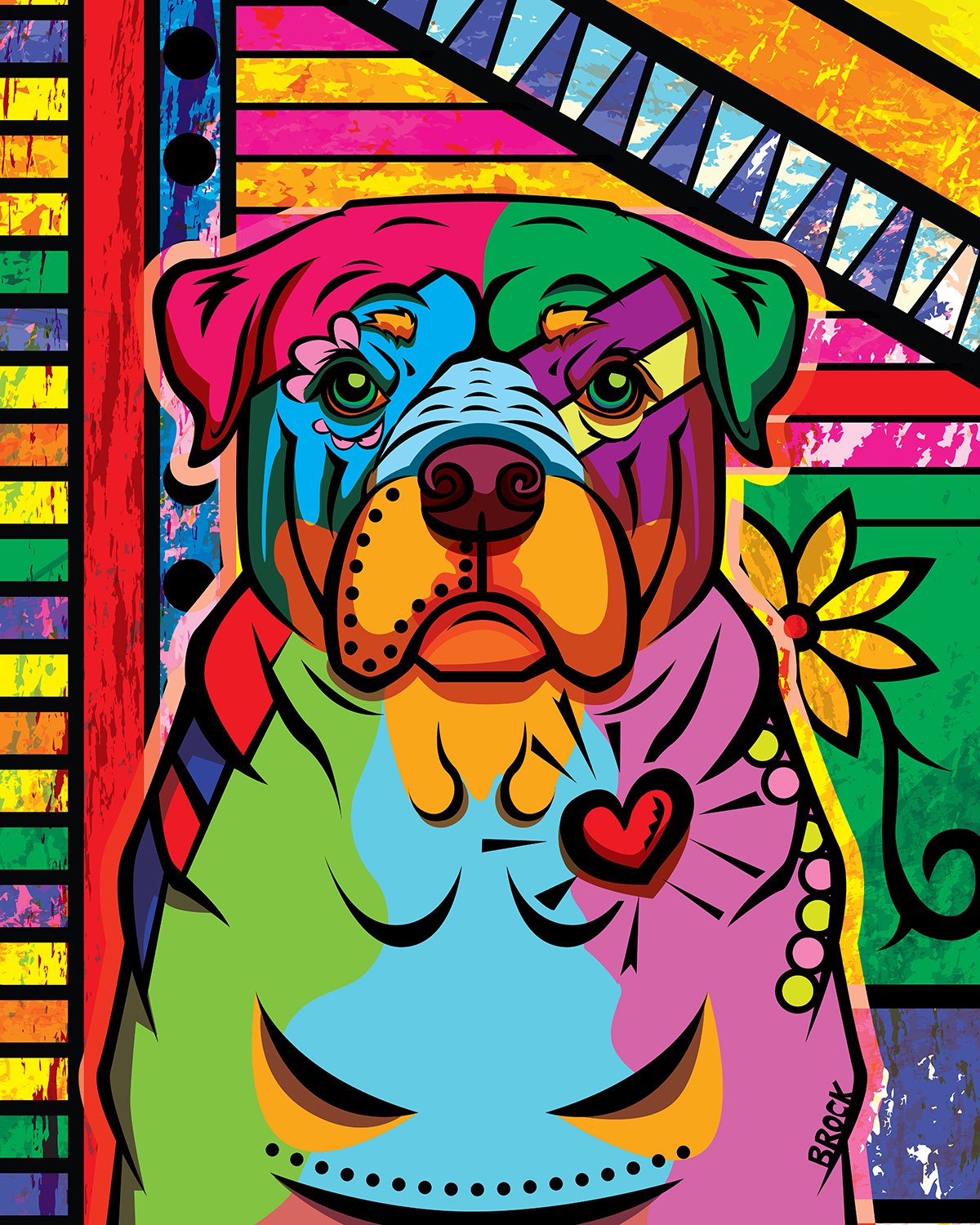 Rottweiler | Boldly Colored Modern Pop Art | Custom Dog Portrait Illustration by Chris Brock