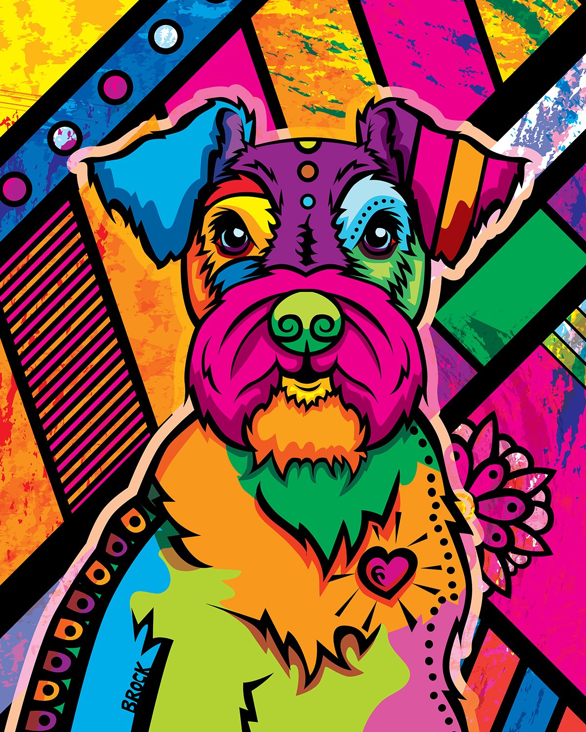 Miniature Schnauzer | Boldly Colored Modern Pop Art | Custom Dog Portrait Illustration by Chris Brock