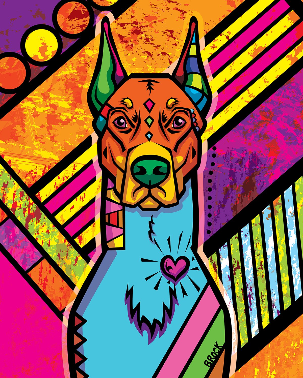 Doberman Pinscher | Boldly Colored Modern Pop Art | Custom Dog Portrait Illustration by Chris Brock