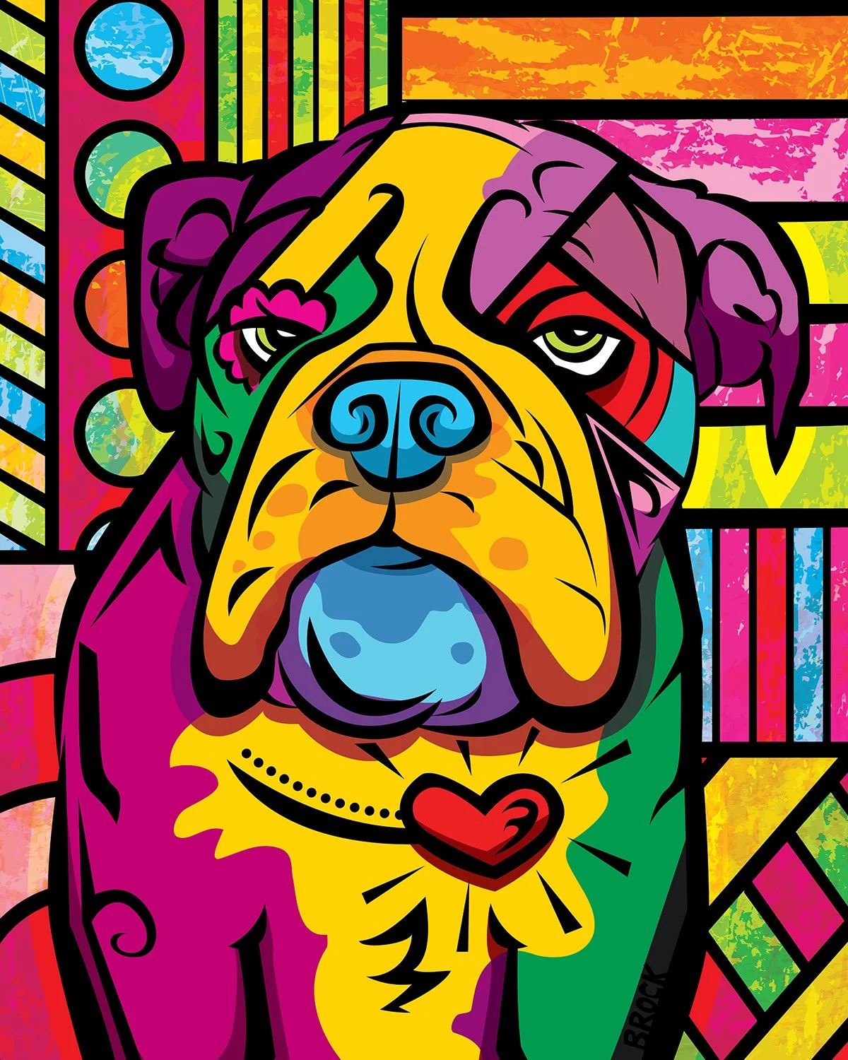 English Bulldog | Boldly Colored Modern Pop Art | Custom Dog Portrait Illustration by Chris Brock