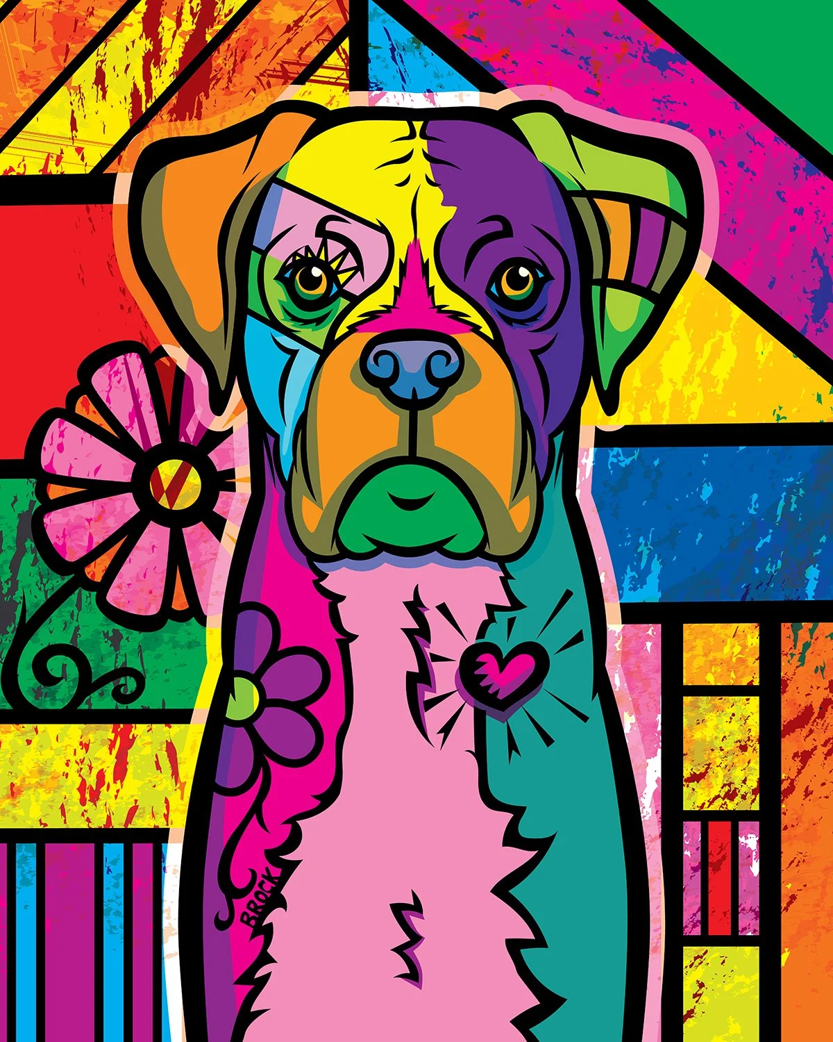 Boxer | Boldly Colored Modern Pop Art | Custom Dog Portrait Illustration by Chris Brock