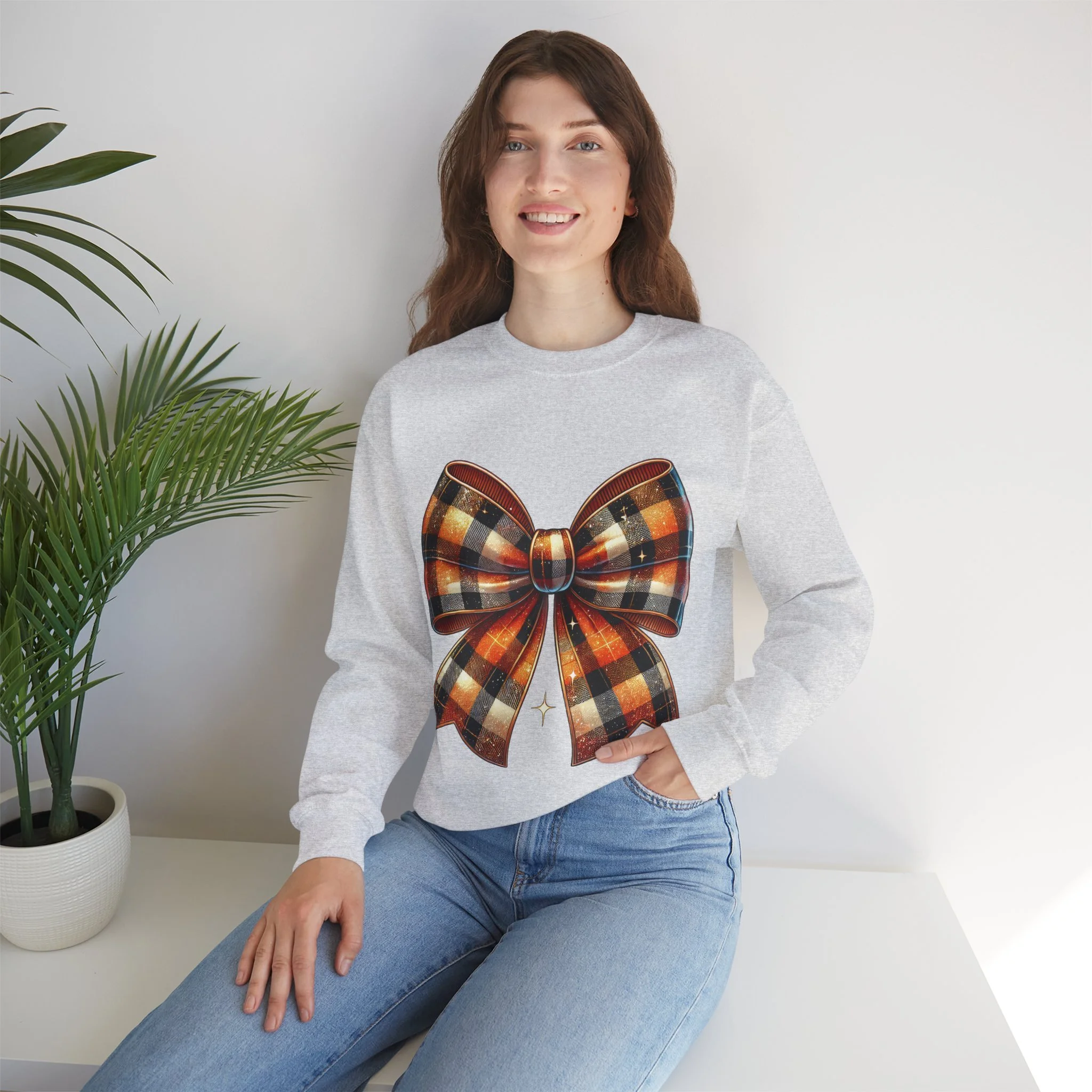 Fall Plaid Bow Sweatshirt