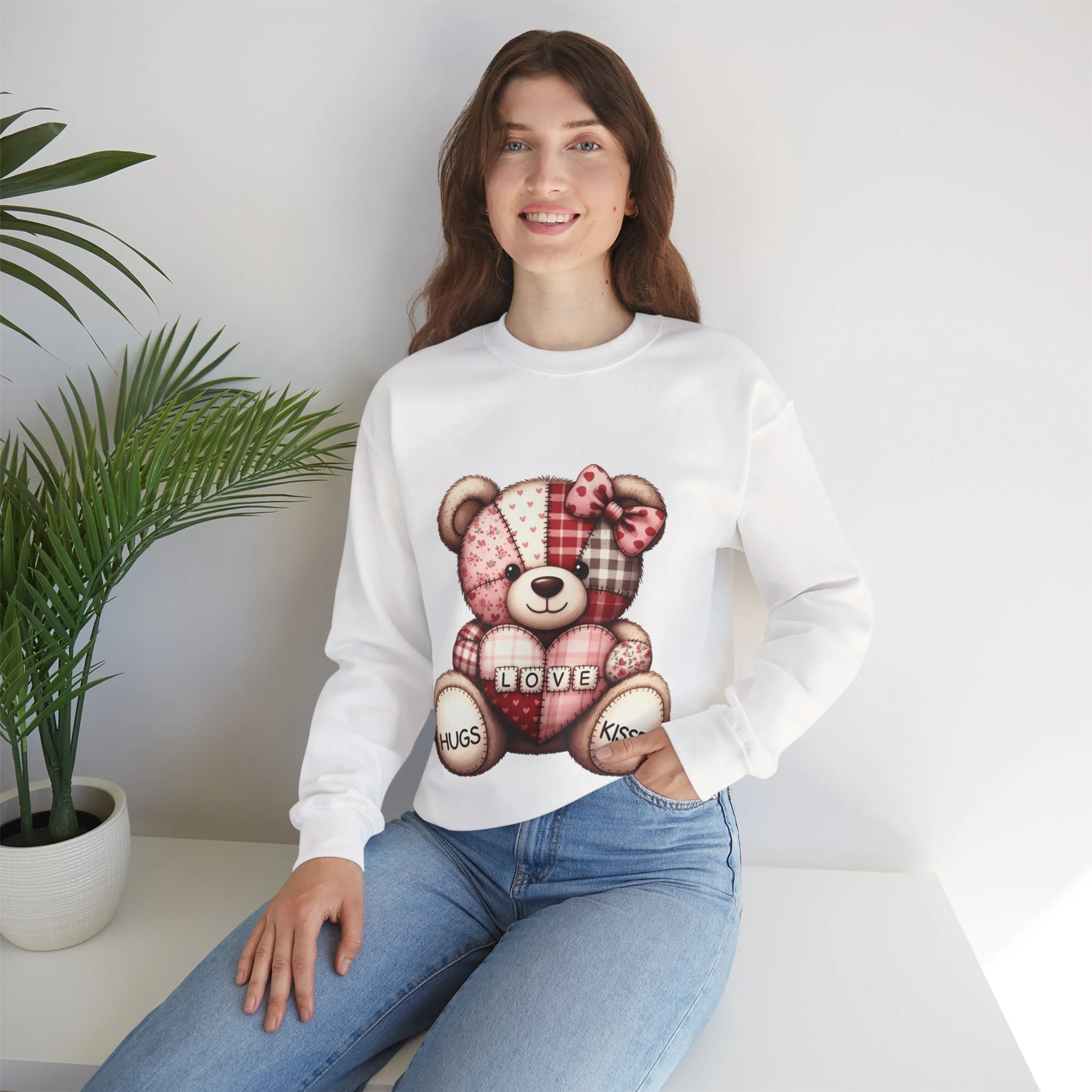 Valentine Patchwork Teddy "Love Hugs Kisses" sweater