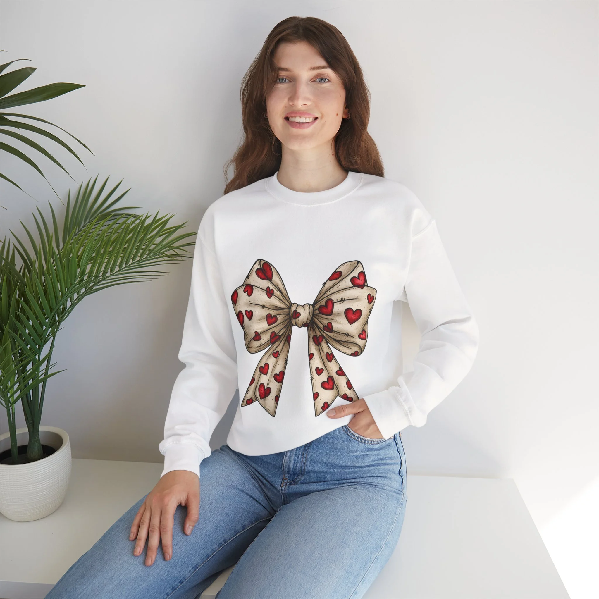 Valentine's Day Heart Bow Crewneck Sweatshirt