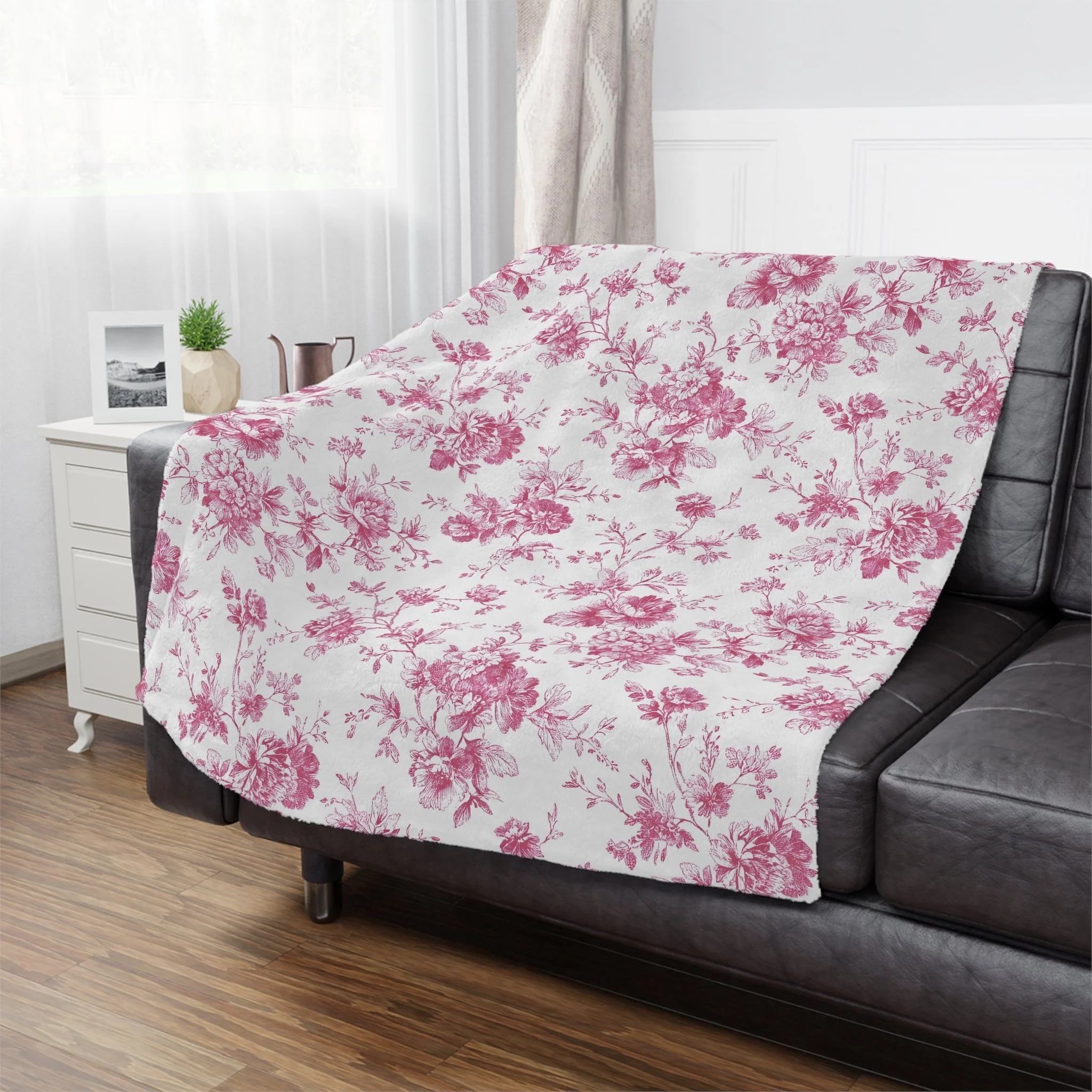Floral Pink Toile Minky Blanket
