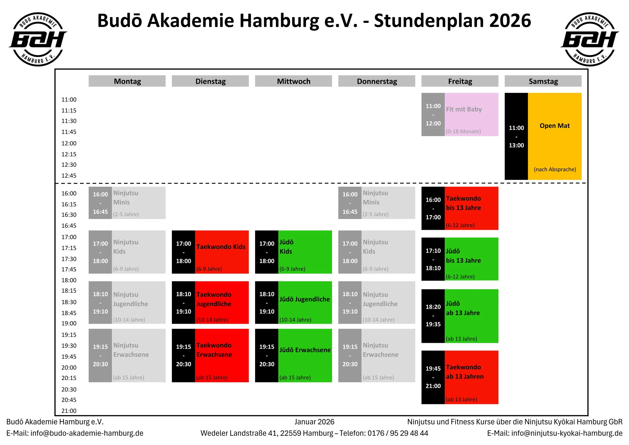 BAH Stundenplan Kursplan Trainingszeiten