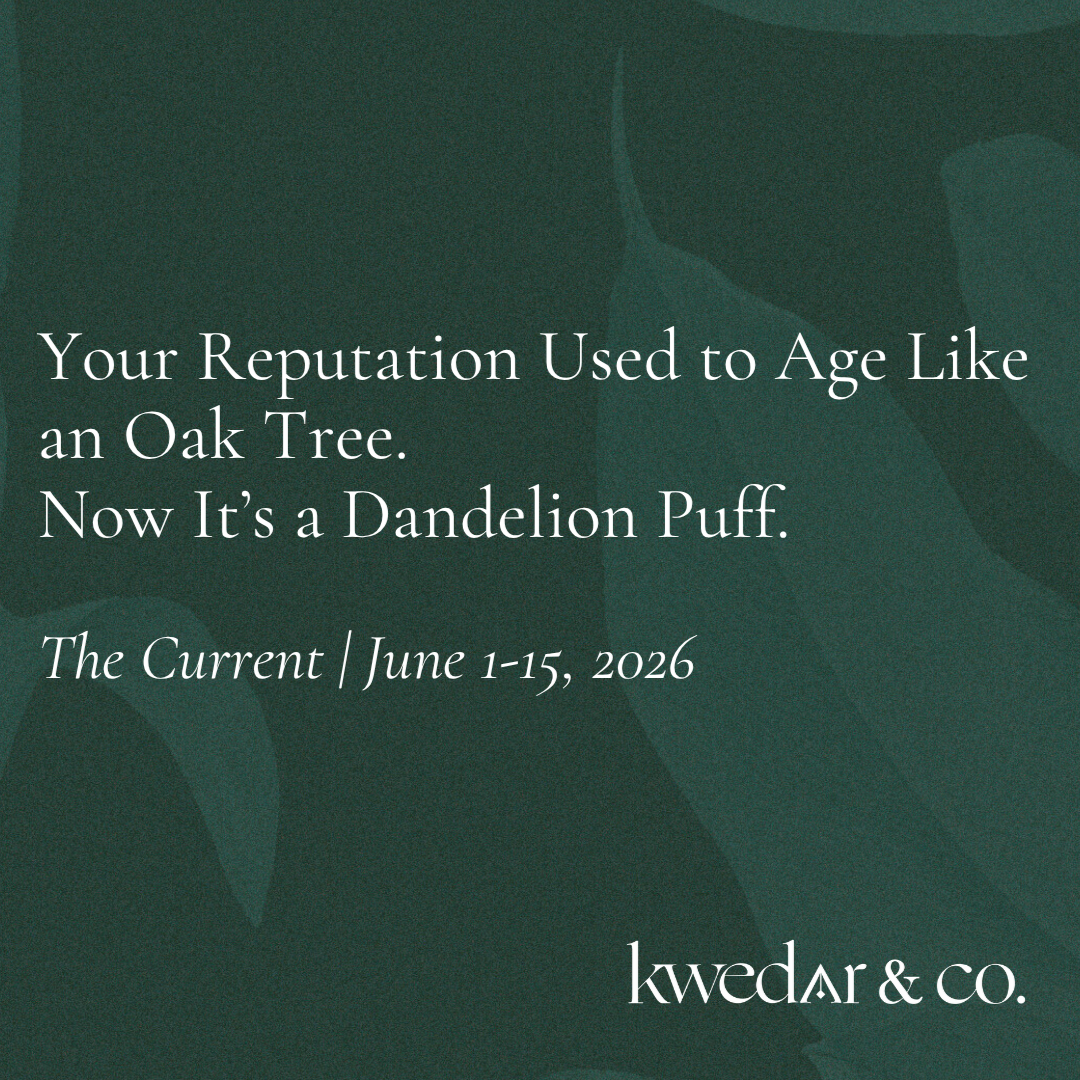 The Current | June 1-15, 2026: Your Reputation Used to Age Like an Oak Tree. Now It’s a Dandelion Puff.