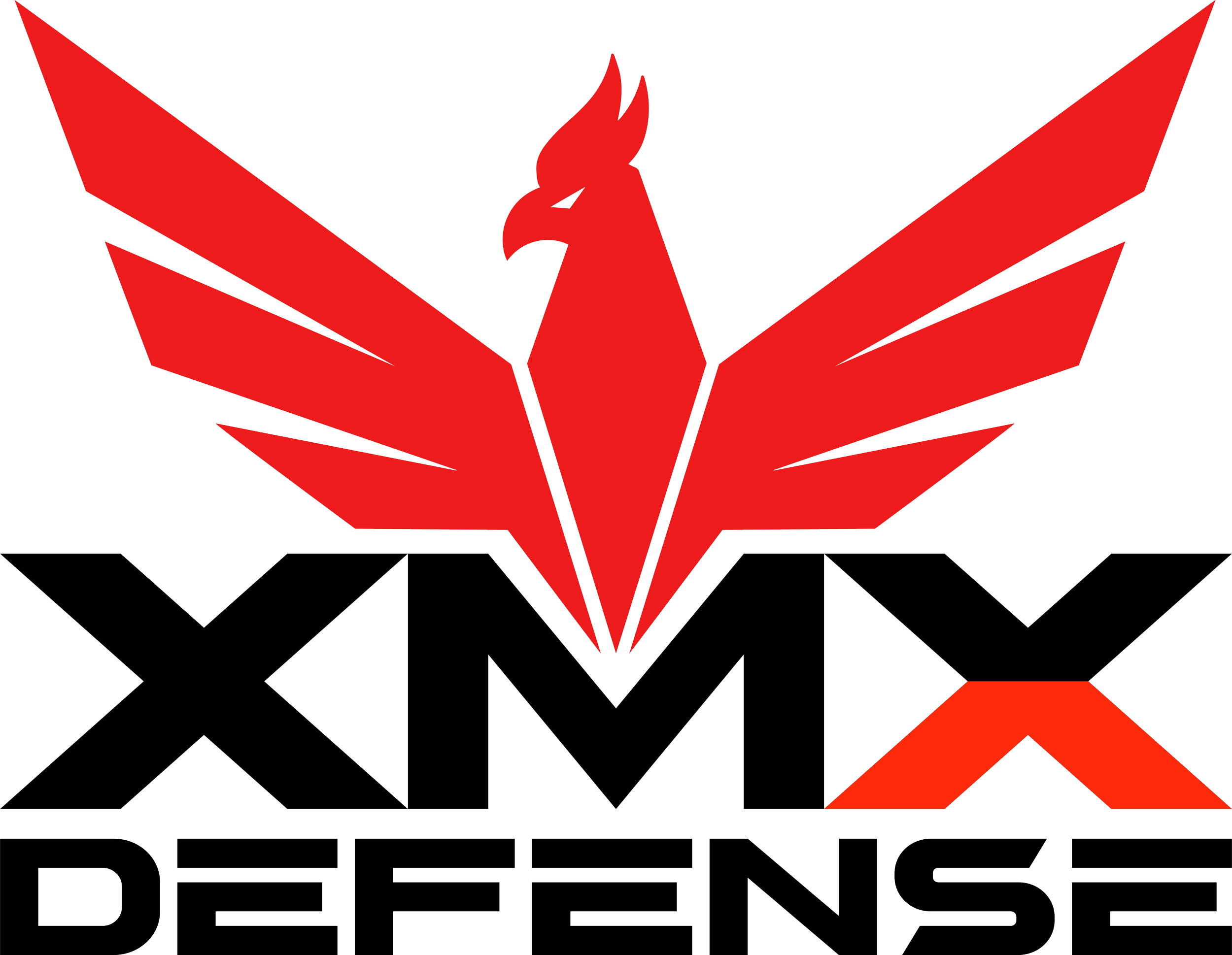 XMX Defense red phoenix and black logo on a white background