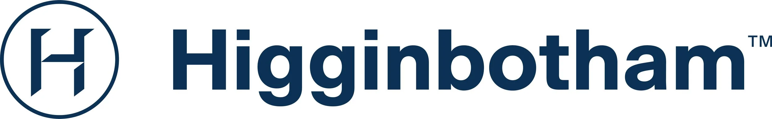 Higginbotham Logo in blue text and white background