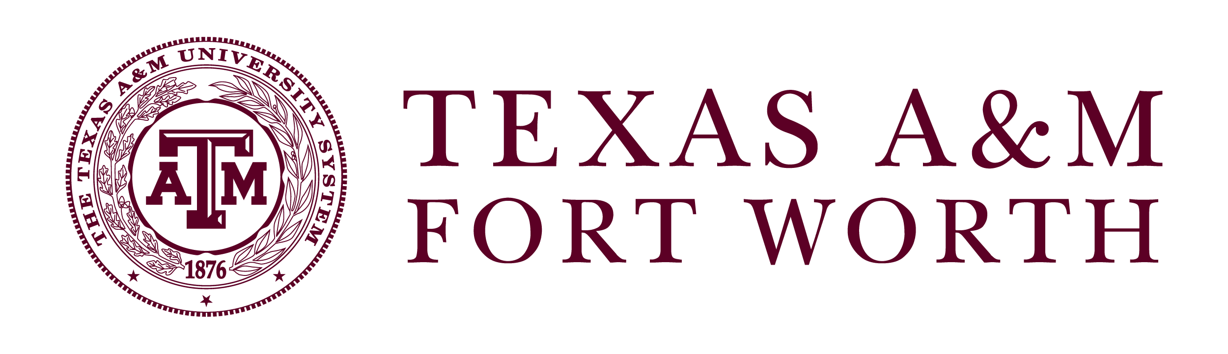 Texas A&M - Fort Worth logo in maroon text on a white background