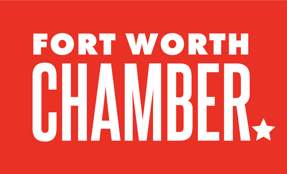 Fort Worth Chamber logo in white text on a red background