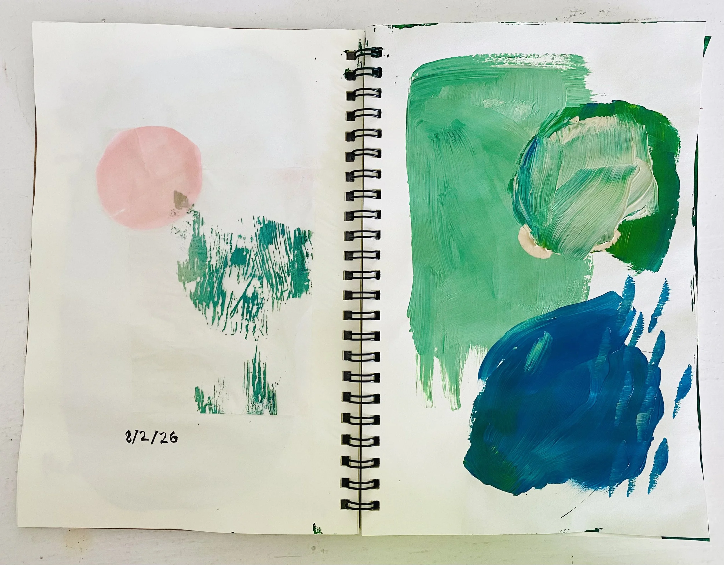 Experimental sketchbook spread; acrylic, tracing paper