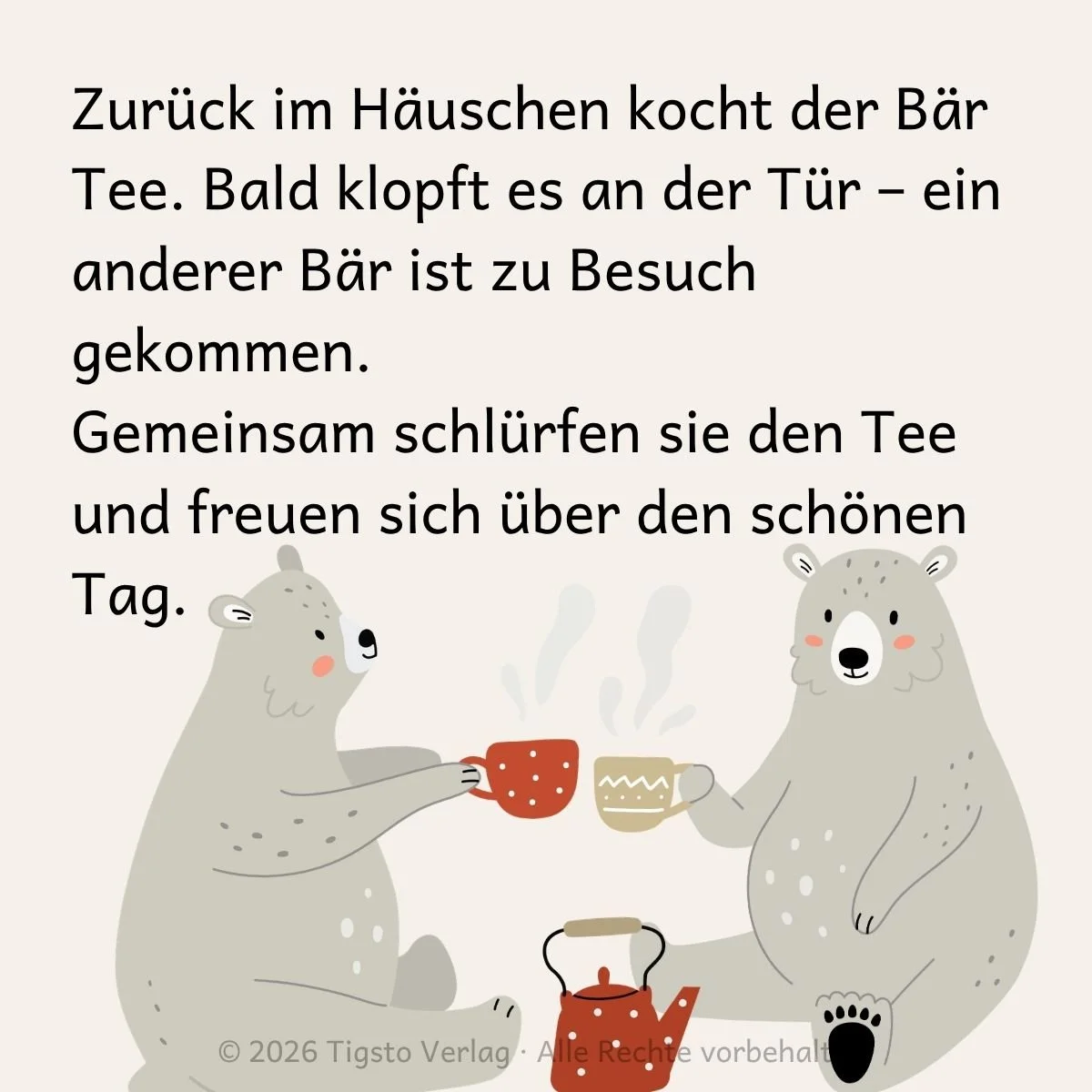 Zwei Bären beim Teetrinken aus der Kindergeschichte „Der freundliche Bär“.