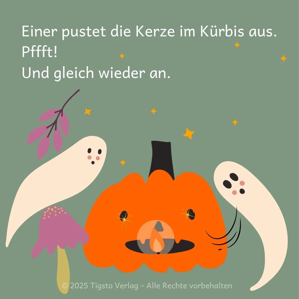 Großer Geisterkürbis, während Geister erscheinen, aus der Kindergeschichte „Happy Halloween“.