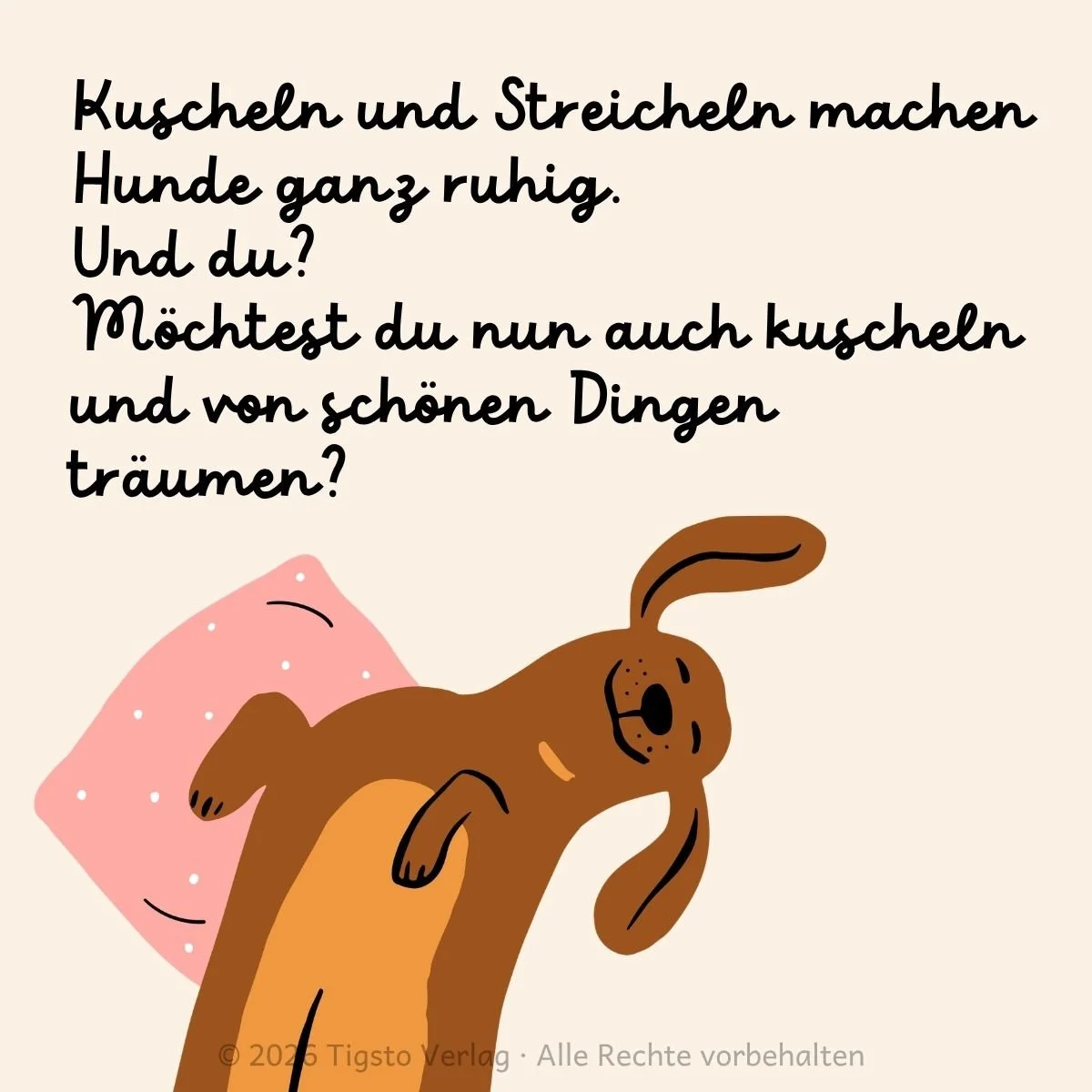 Illustration eines träumenden Hundes aus der Kindergeschichte „Hunde“.