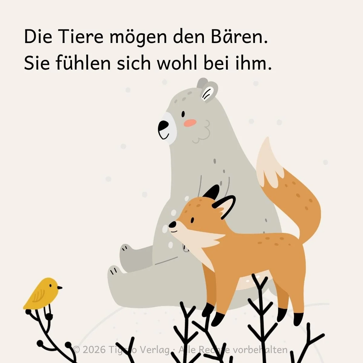 Bär und Fuchs gemeinsam in der Kindergeschichte „Der freundliche Bär“.