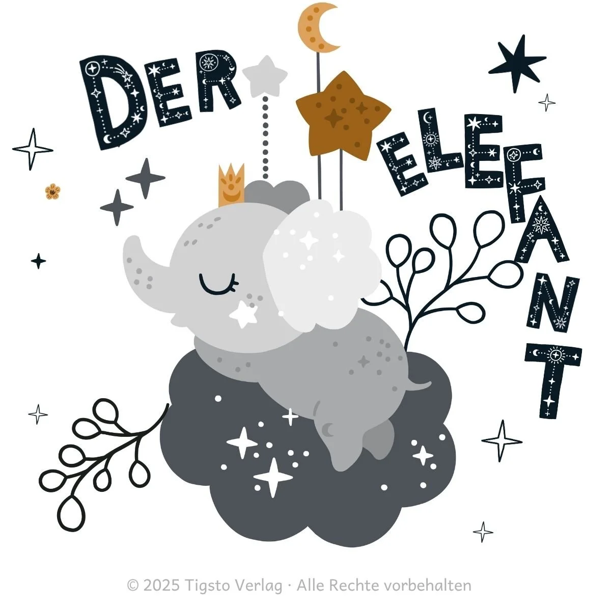 Elefant auf einer Wolke aus der Kindergeschichte „Wir träumen auf Wolken“.