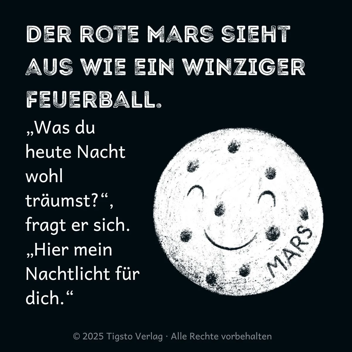 Kindlich dargestellter Mars im Weltall aus der Geschichte „Einmal rund ums Weltall“.