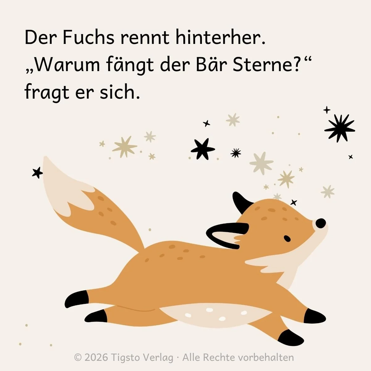 Fuchs unter einem Sternenhimmel aus der Kindergeschichte „Der freundliche Bär“.