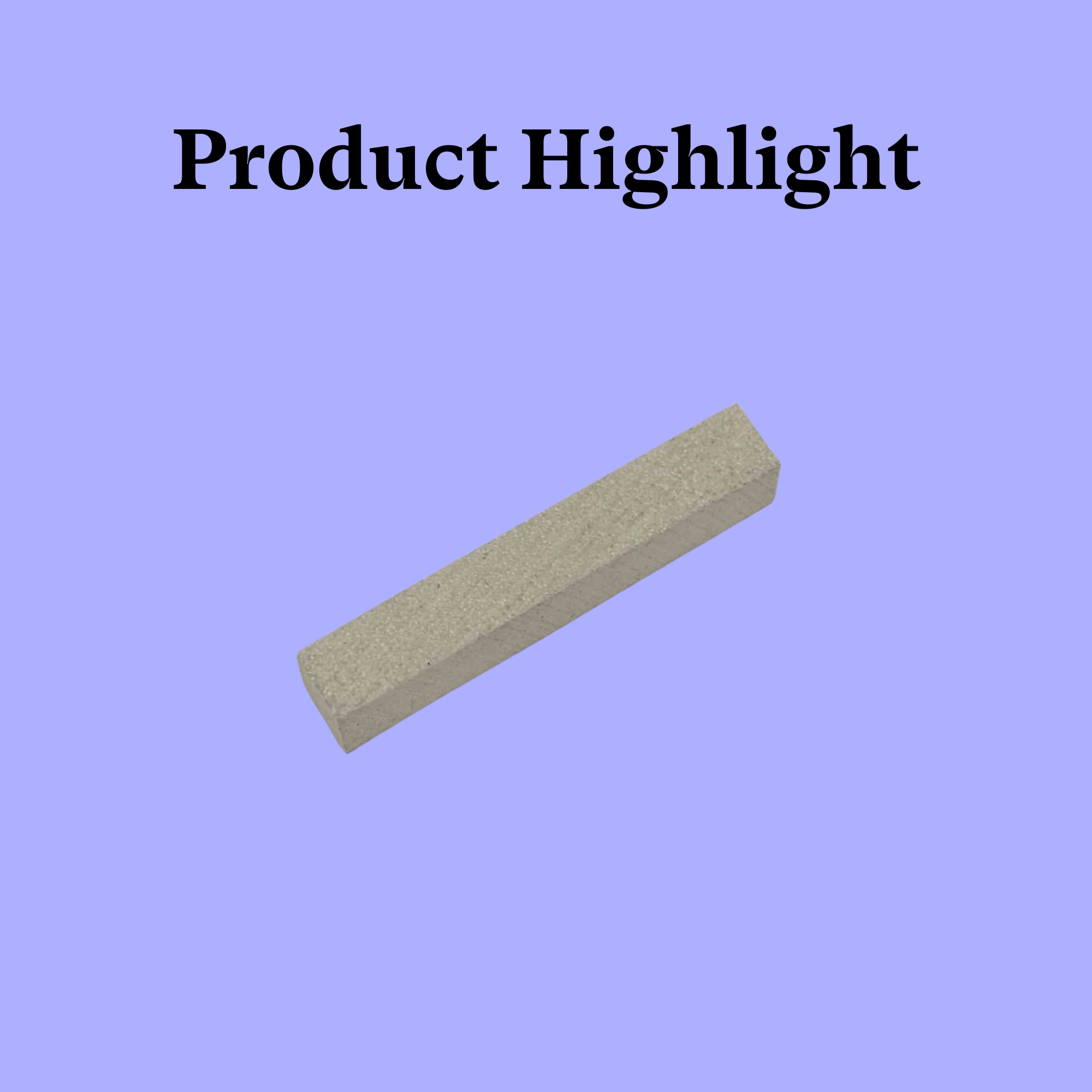 Text that reads 'Product Highlight' and an image of a rectangular, beige-colored balm or scrub stick on a light purple background.