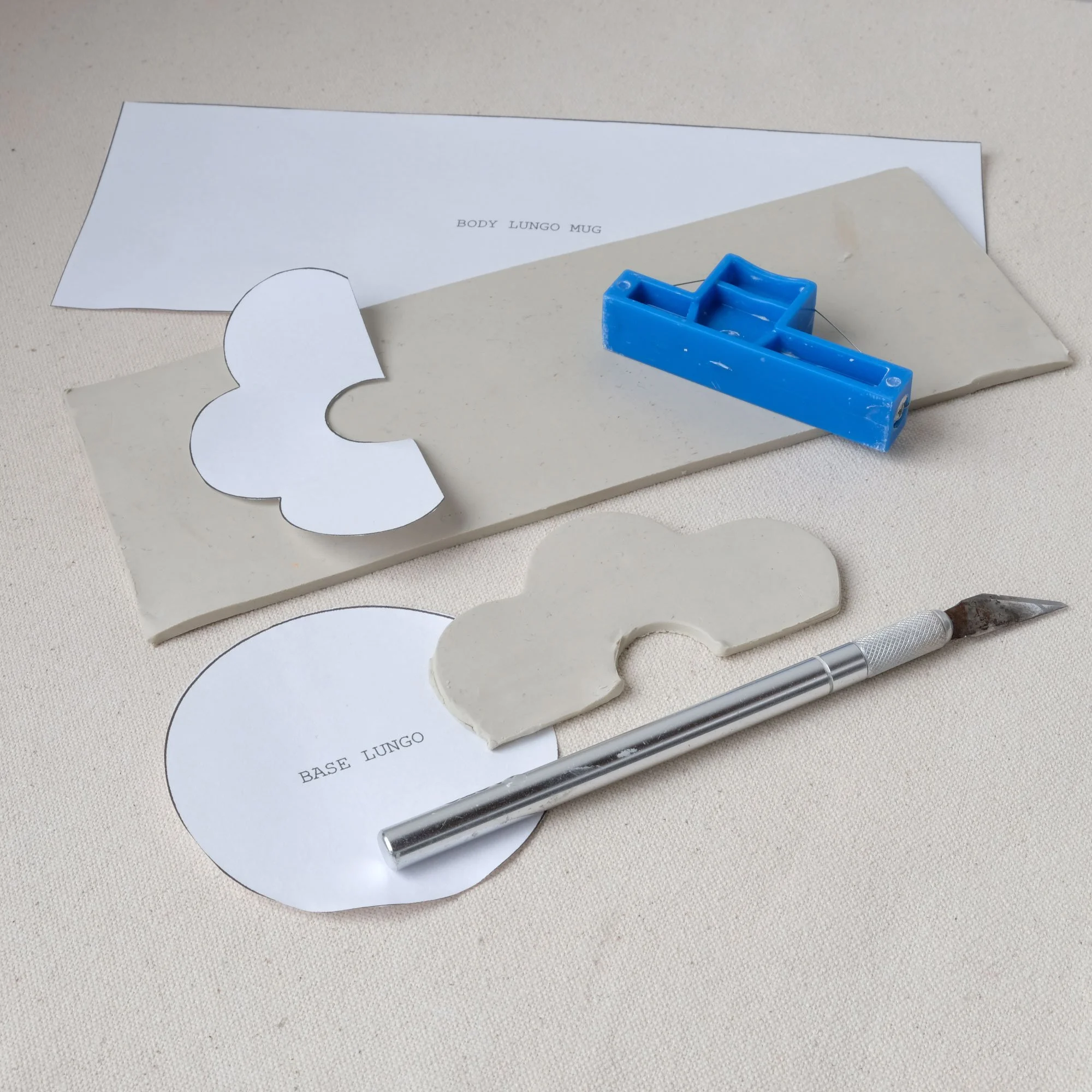 Slab pottery template pattern pieces for handbuilding lungo mug