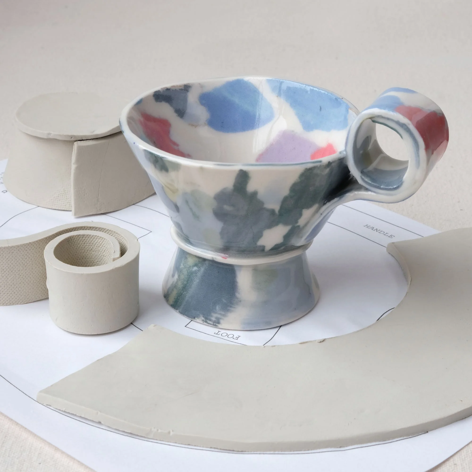 Footed Tea Cup Pottery Template - 6 oz / 177 ml