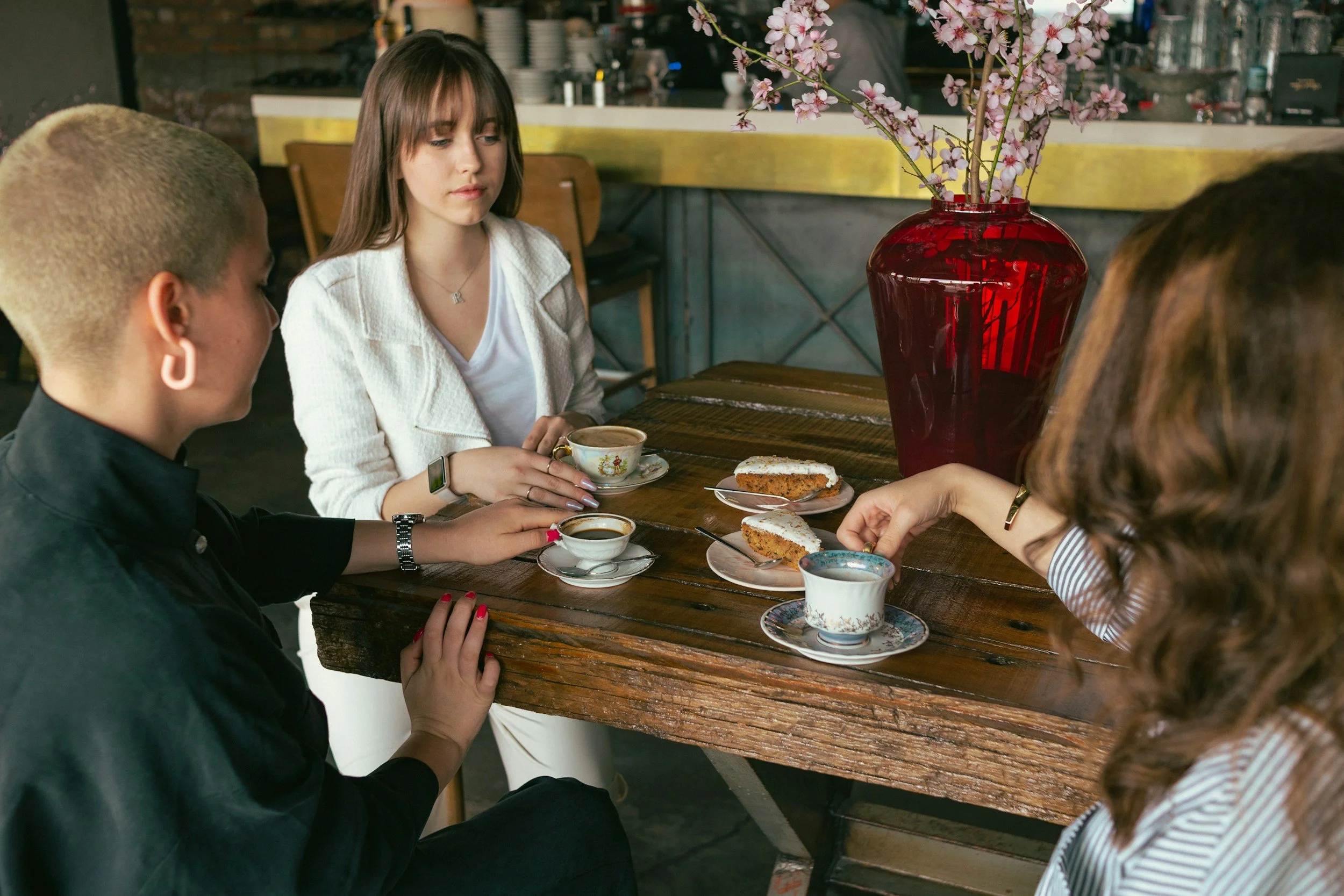 People talking at a table