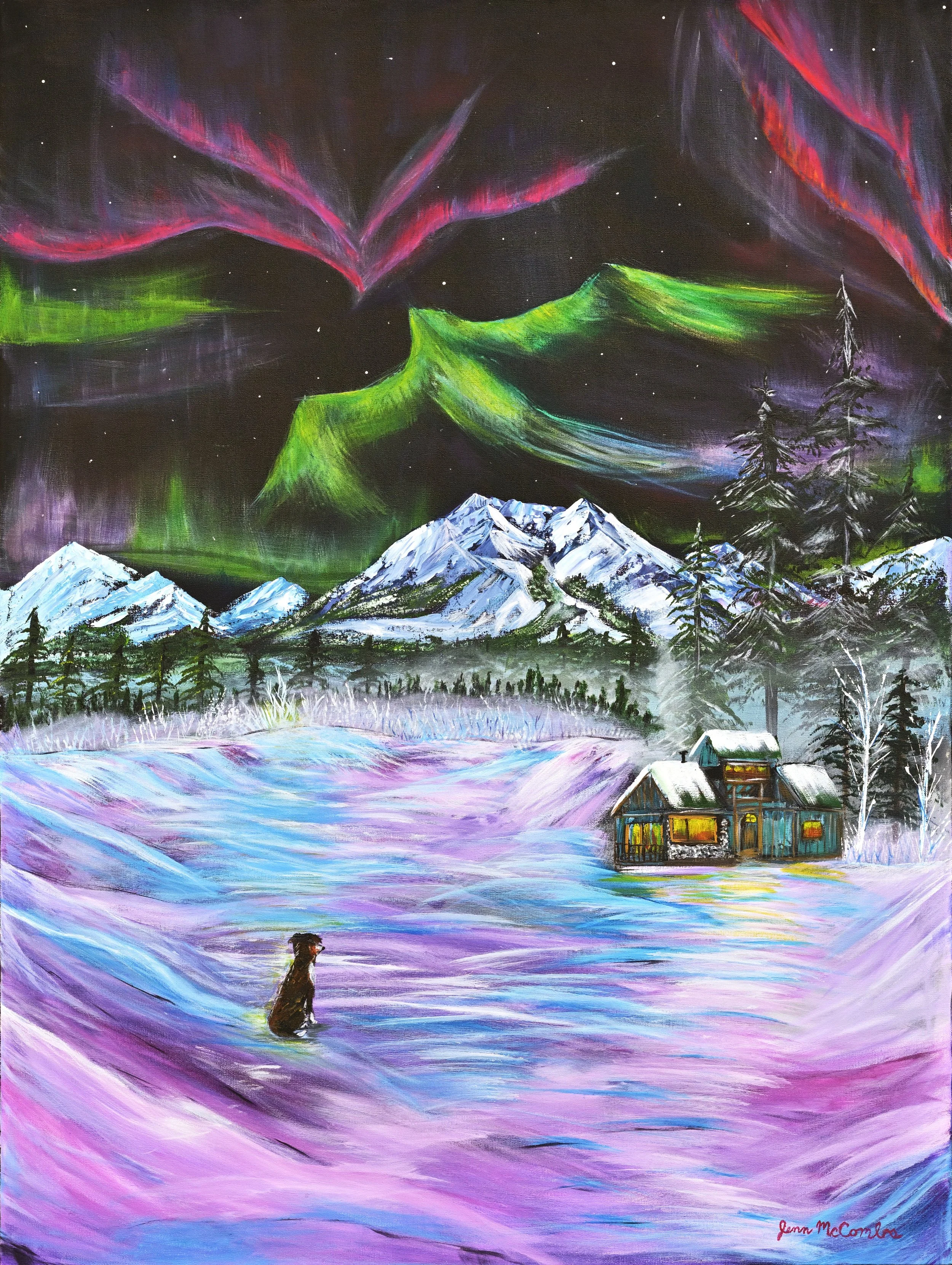 Home Beneath the Aurora, Original Painting by Jennifer McCombs