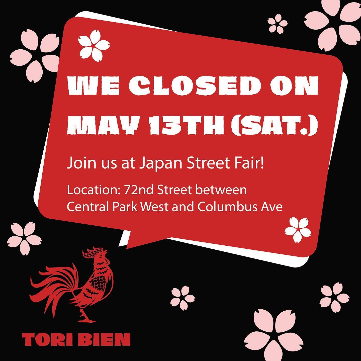 🌸We closed on May 13th (Sat.)🤩Join us at Japan Street Fair!🇯🇵
📍: 72nd Street between Central Park West and Columbus Ave
@japanfes @toribien_nyc 
.
.
#japanfes #japanfesnyc2023 #japanfestival #japanesefood #centralpark #centralparknyc #鶏美園 #karaa