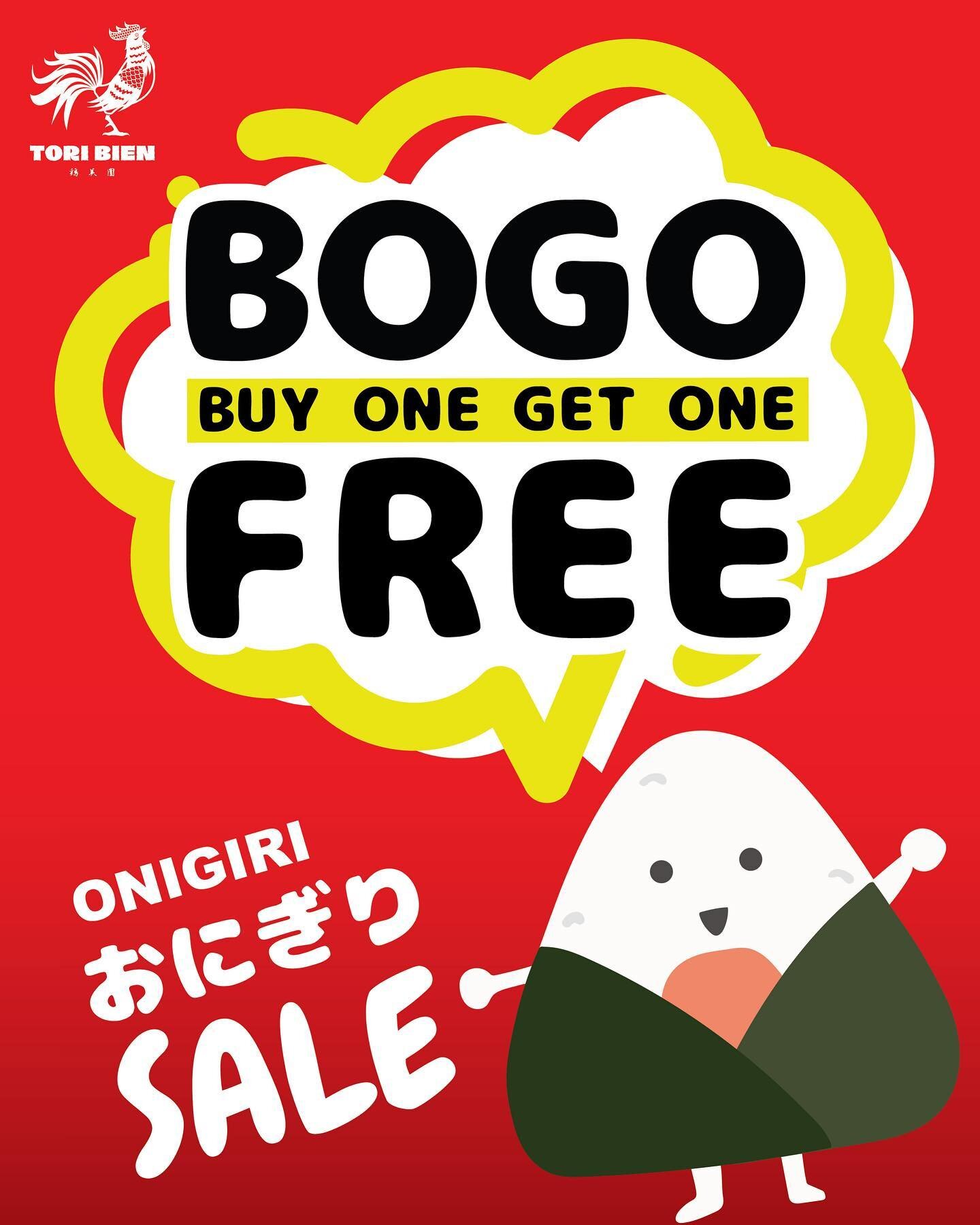 🔥BOGO 🇯🇵Onigiri 🍙 SALE! 🎁Buy One Get One Free! 🔥 @toribien_nyc 
*From 1 hour before closing. Limited to items on counter only. 
📍 Visit us at 220 E9th St, NY, NY (bet 2nd and 3rd av)
&bull;
&bull;
&bull;
#鶏美園 #karaage #japanesefriedchicken #gl