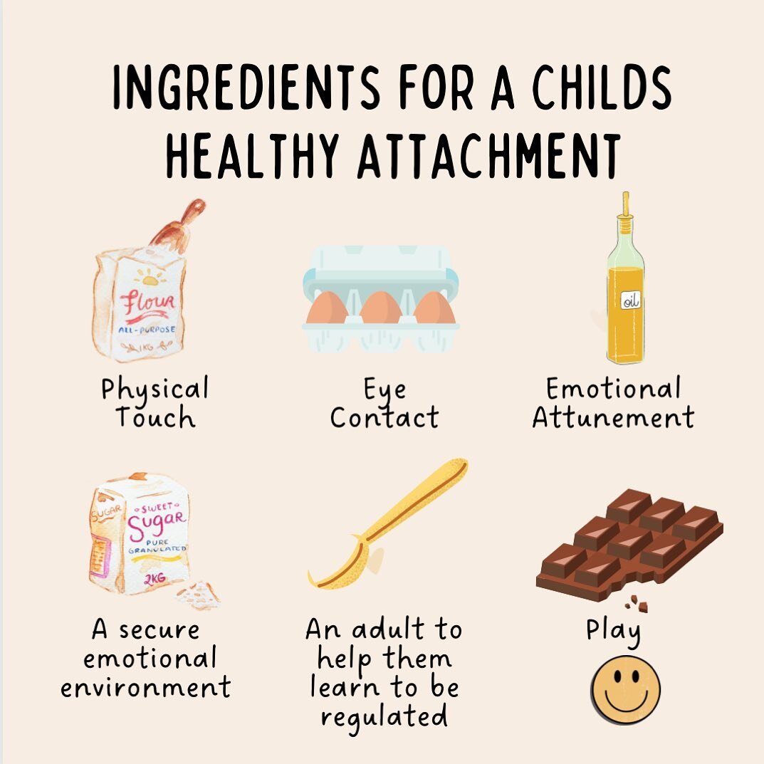 Ever wonder what a child needs in order to develop a healthy/secure attatchment? Here's some of the basics that make a TREMENDOUS DIFFERENCE if given consistently and lovingly. 🥰