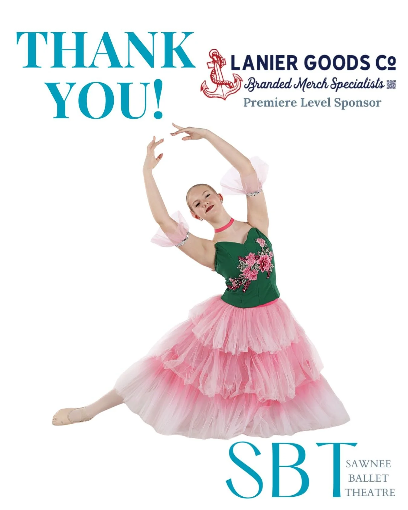 Thank you Premiere Sponsor, Lanier Goods Co., for sponsoring company member Audrey Claire Ikerd and SBT. We greatly appreciate your support!

Lanier Goods Co. is located in Dawsonville, GA and they specialize in custom apparel, printing, embroidery, 